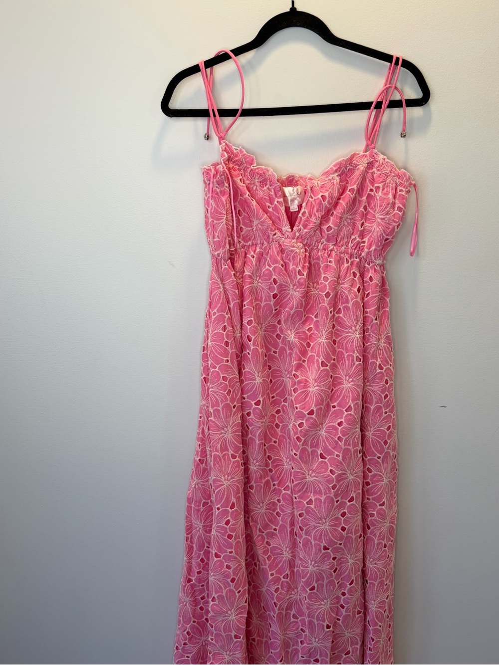 Anthropologie Pink Floral Lace-Edge Maxi Slip with Adjustable Straps